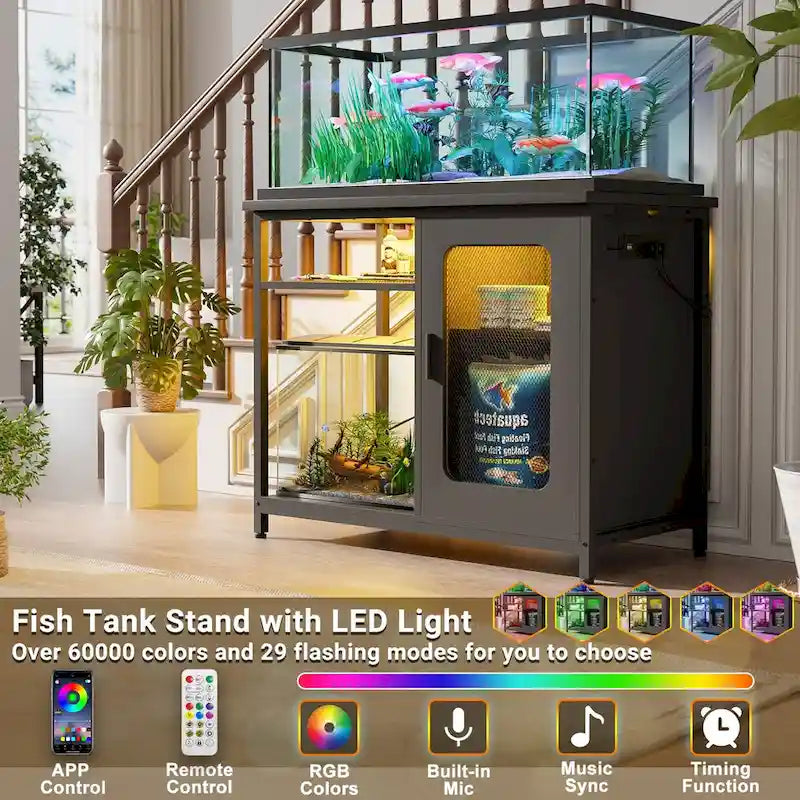Meuble pour aquarium de 75-110 litres avec prises électriques et éclairage LED
