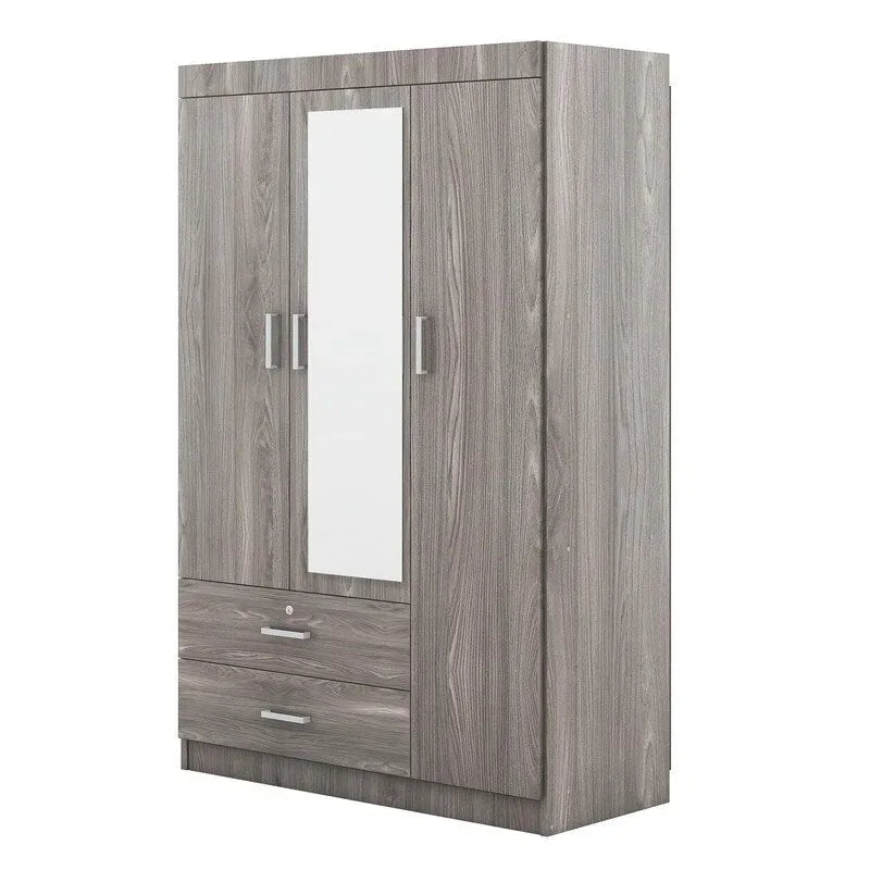 Armoire-penderie 3 portes avec miroir, étagères et 2 tiroirs