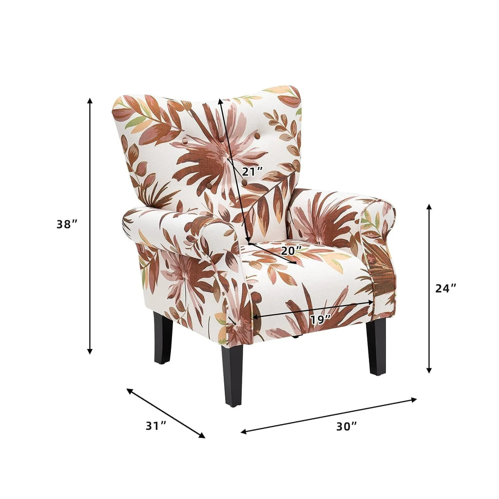 Fauteuil d'appoint moderne Erommy, fauteuil à dossier haut, canapé individuel en tissu capitonné avec pieds en bois pour salon