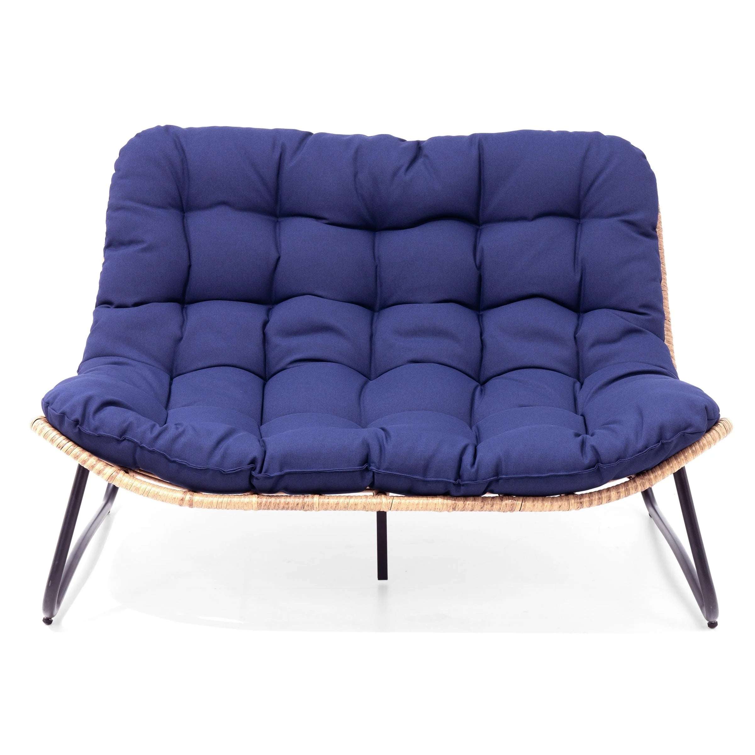 Fauteuil Double Papasan avec Coussin, en Rotin PE Résistant aux Intempéries et Cadre en Métal pour Intérieur et Extérieur