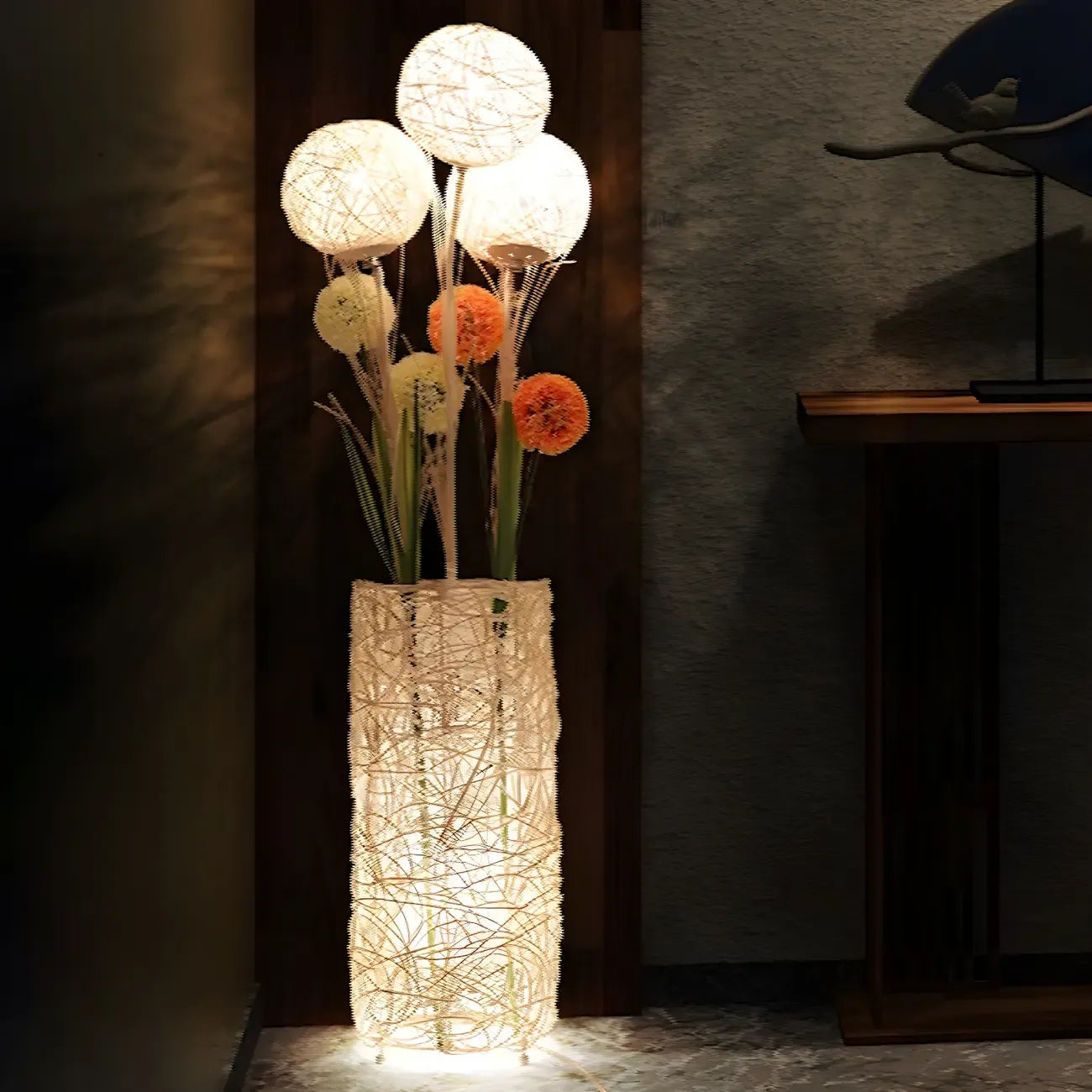 Lampadaire tressé LED à brancher pour salon