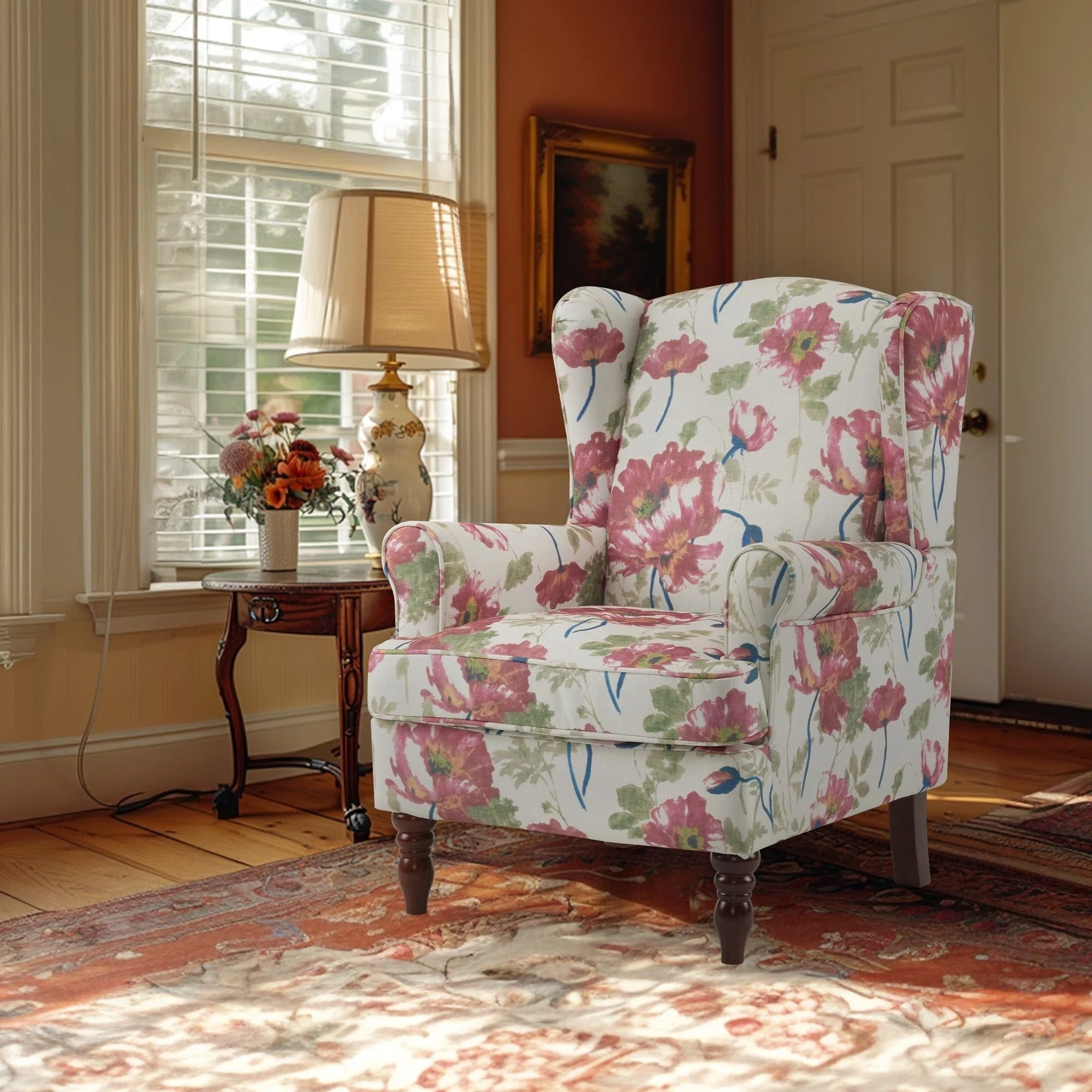 Fauteuil d'appoint moderne Erommy, fauteuil à dossier haut, canapé individuel en tissu capitonné avec pieds en bois pour salon