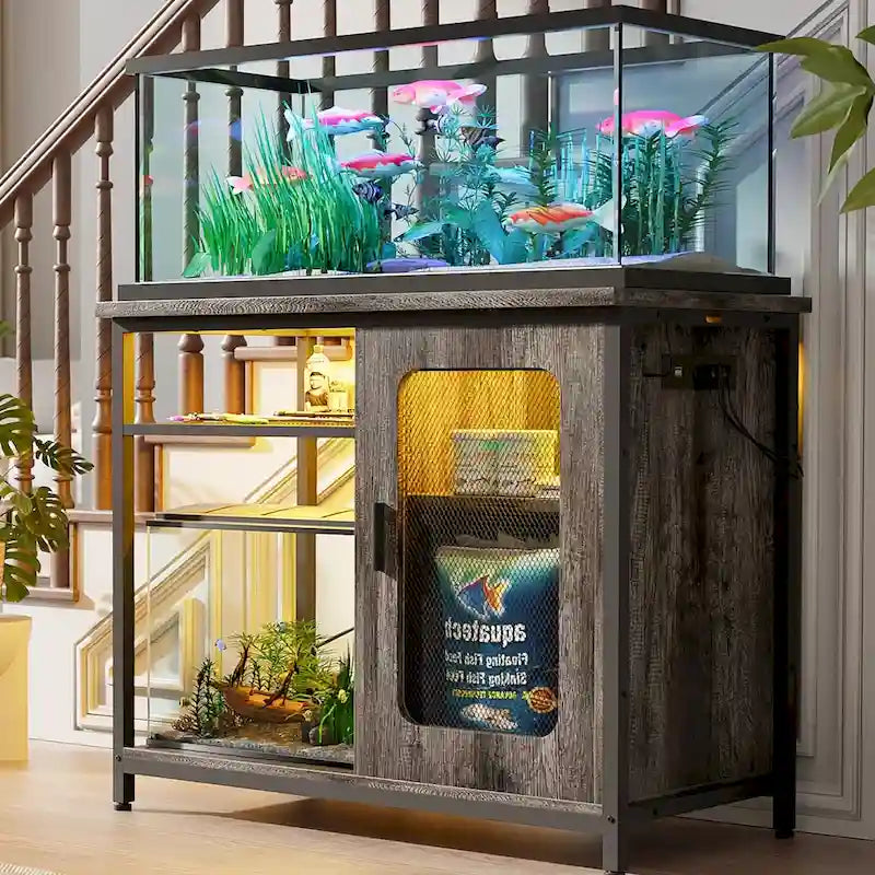 Meuble pour aquarium de 75-110 litres avec prises électriques et éclairage LED