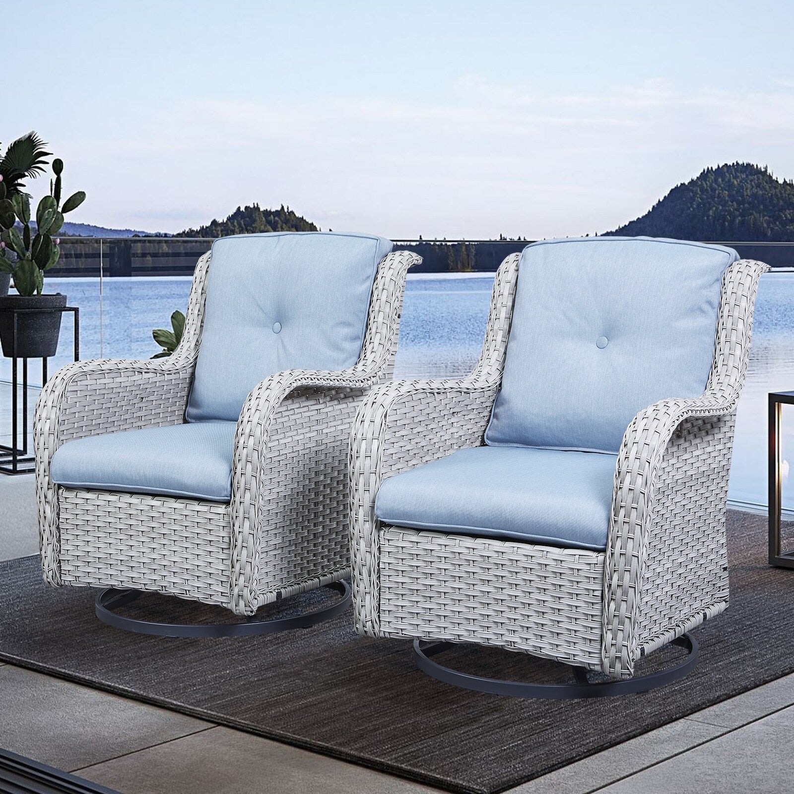 Chaises longues à bascule d'extérieur Gymojoy en osier avec base pivotante (lot de 2)