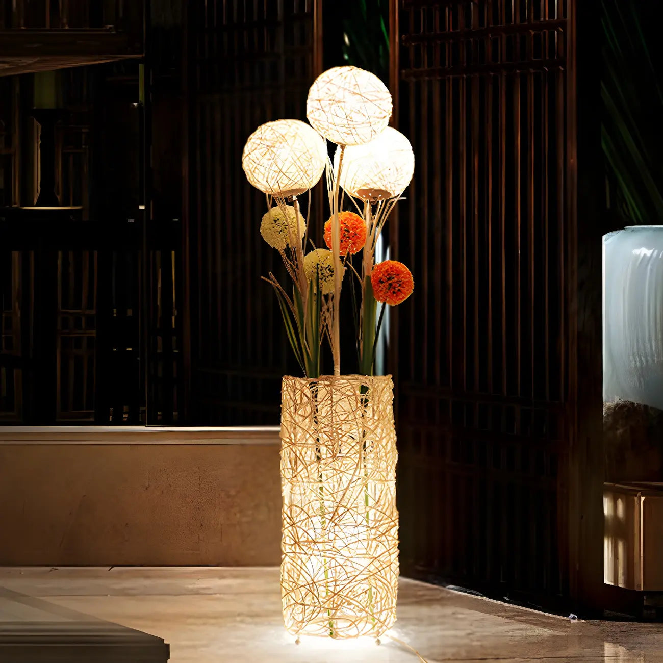 Lampadaire tressé LED à brancher pour salon