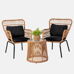 Ensemble bistrot 3 pièces d'extérieur en osier, meubles de terrasse en rotin résistant aux intempéries avec coussins