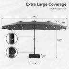 MAISON ARTS Parasol de marché extérieur rectangulaire de 4,5 m avec manivelle, double face, lumières LED solaires et base incluse