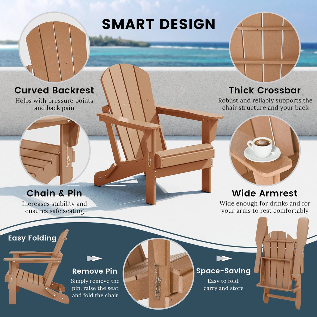 Chaise Adirondack pliante de patio d'extérieur tout temps résistante à la décoloration Polytrends Laguna