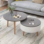 Table basse ronde en bois noir et blanc moderne avec rangement