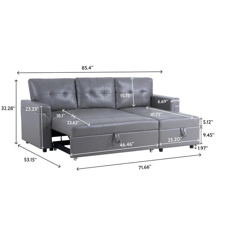 Canapé d'angle réversible convertible avec lit gigogne, méridienne avec rangement dissimulé et pieds durables