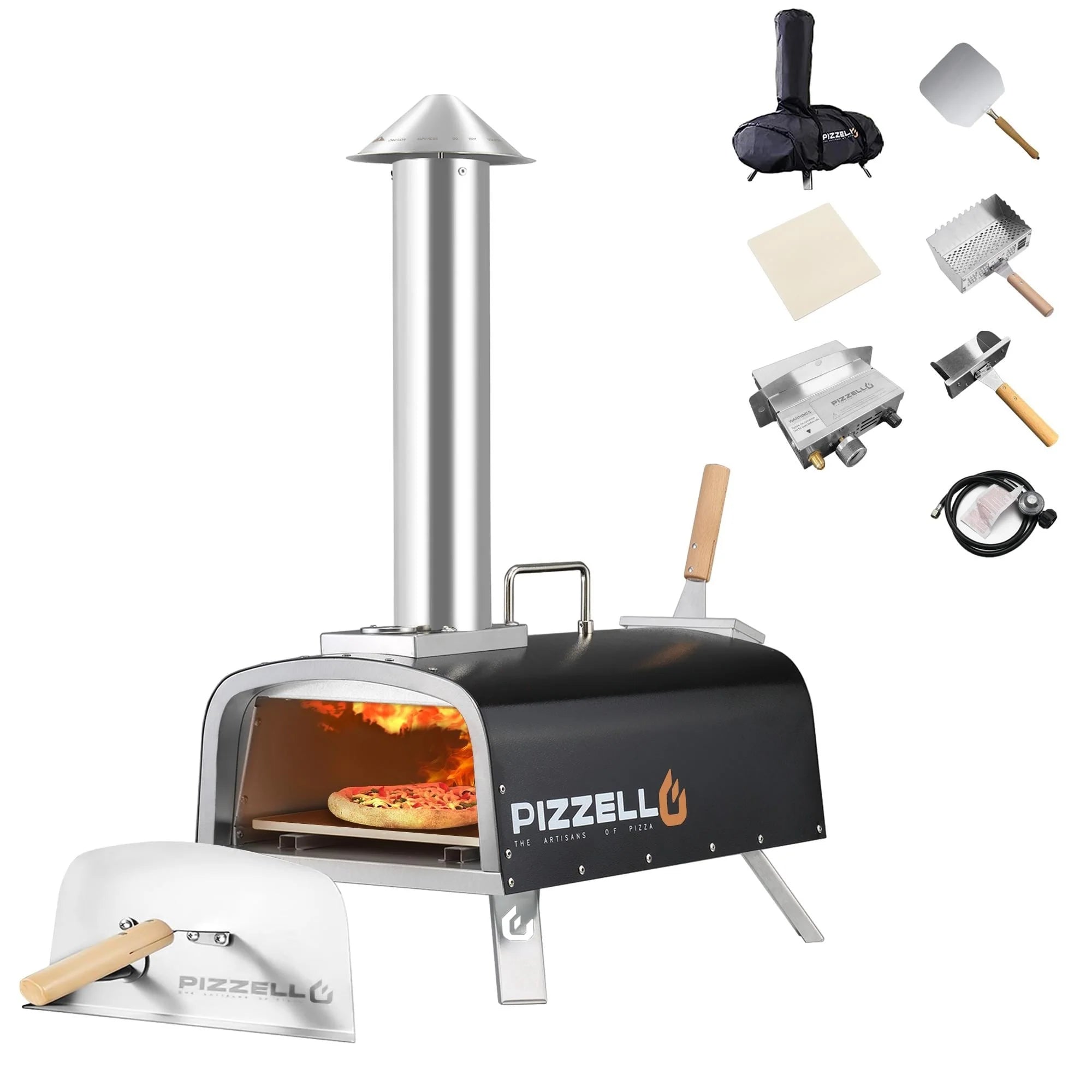 Four à pizza d'extérieur multi-combustibles avec brûleur à gaz et boîte à bois - 30 cm