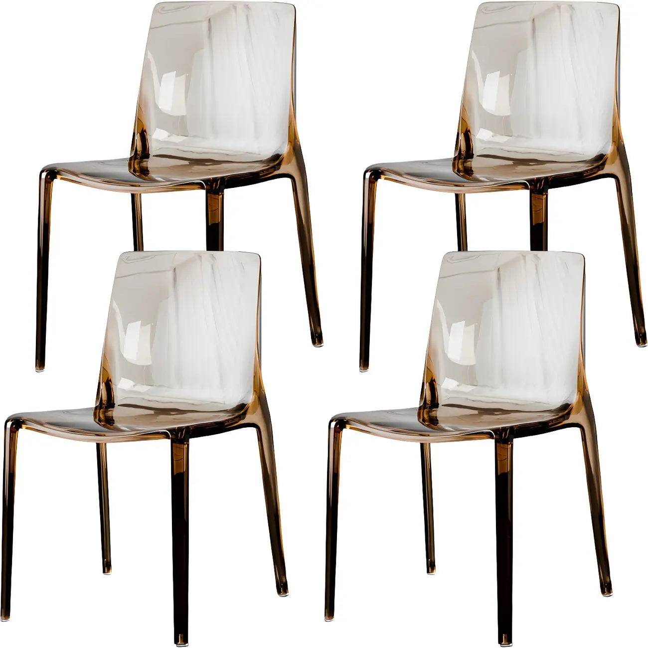 Chaise de salle à manger en acrylique ambré sans accoudoirs à dossier bas
