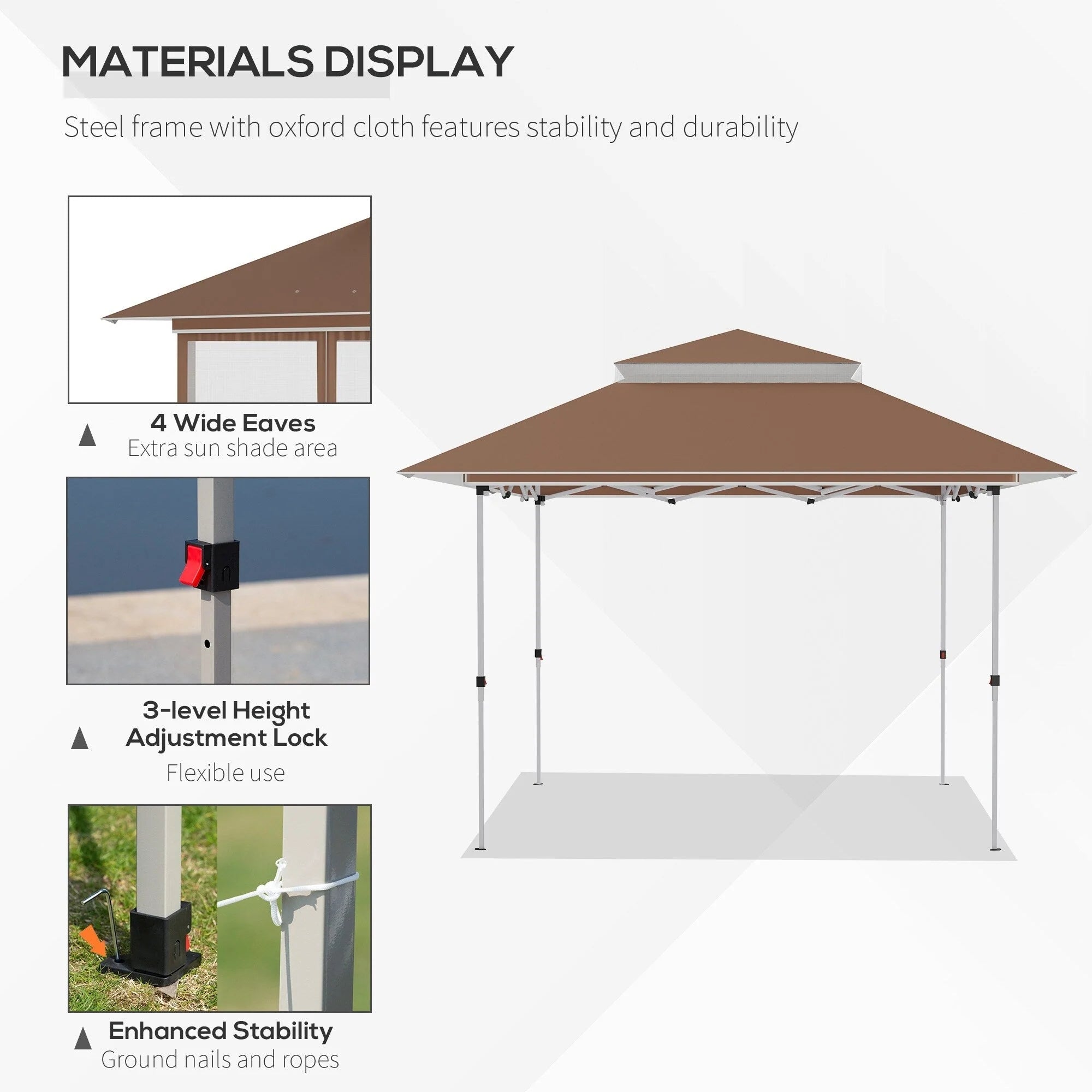 Outsunny Tonnelle Pop Up 3,6 x 3,6 m, Tente Pliante Instantanée avec Murs Latéraux en Maille Filet, Hauteur Réglable sur 3 Niveaux