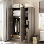 Armoire Penderie en Bois avec 6 Cubes de Rangement et Tringle Suspendue