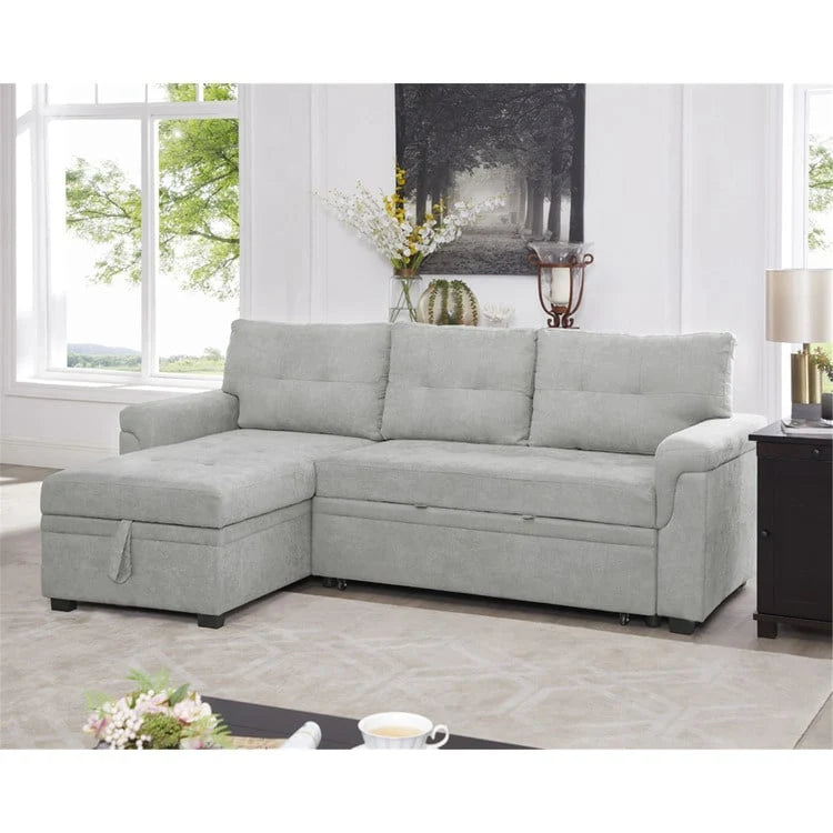 Canapé d'angle réversible convertible avec lit gigogne, méridienne avec rangement dissimulé et pieds durables