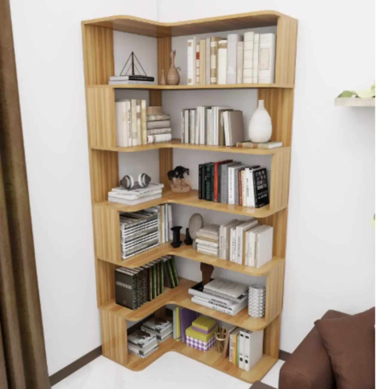 Étagère d'angle en bois manufacturé avec 6 tablettes