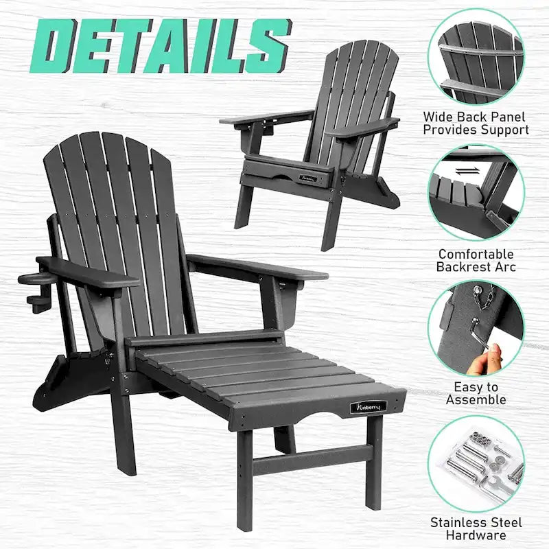 Chaise Adirondack pliante et réglable Vrakae avec repose-pieds