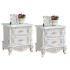 Table de chevet traditionnelle en bois blanc sculpté à 3 tiroirs