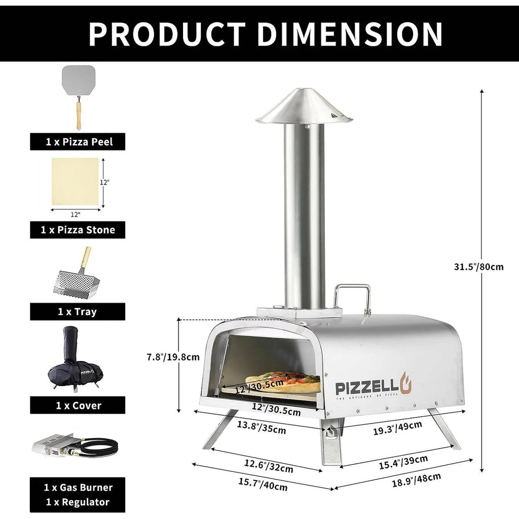 Four à pizza d'extérieur multi-combustibles avec brûleur à gaz et boîte à bois - 30 cm
