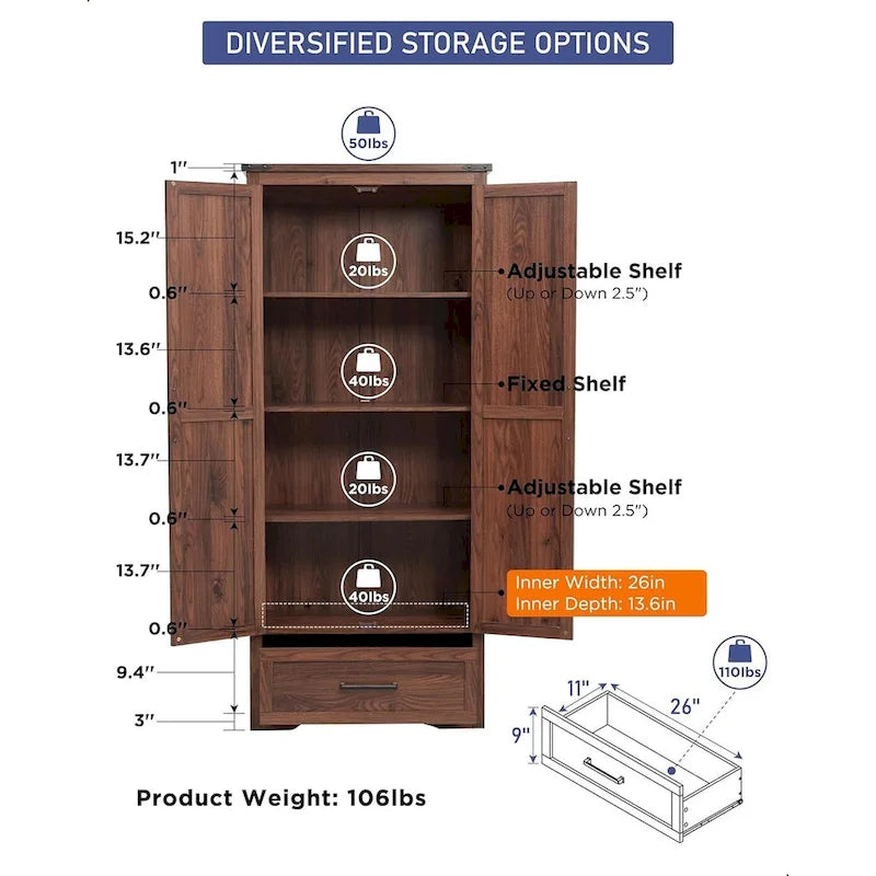 Armoire de rangement de cuisine de ferme, meubles de rangement en bois
