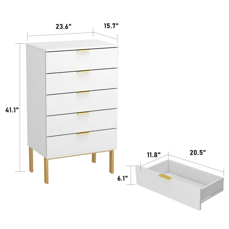 Commode à 5 tiroirs avec table de chevet et meuble de rangement 60 cm L Blanc/Noir