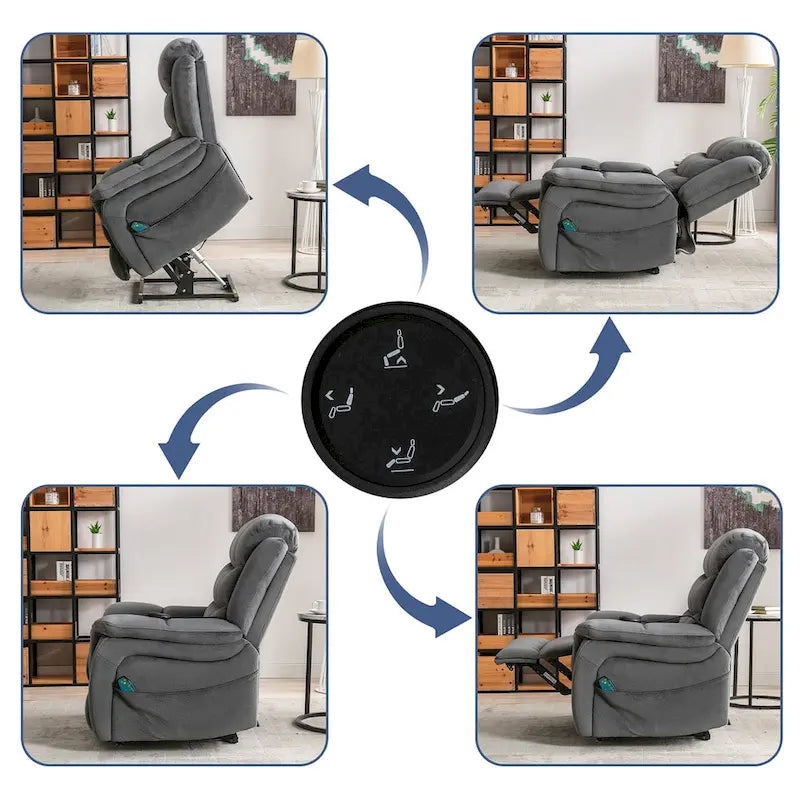 Fauteuil inclinable électrique releveur pour personnes âgées avec massage et fonction chauffante (inclinaison à plat)