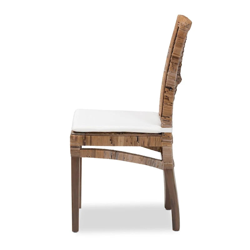Chaise de salle à manger Laluna en rotin/acajou bohème moderne avec coussin