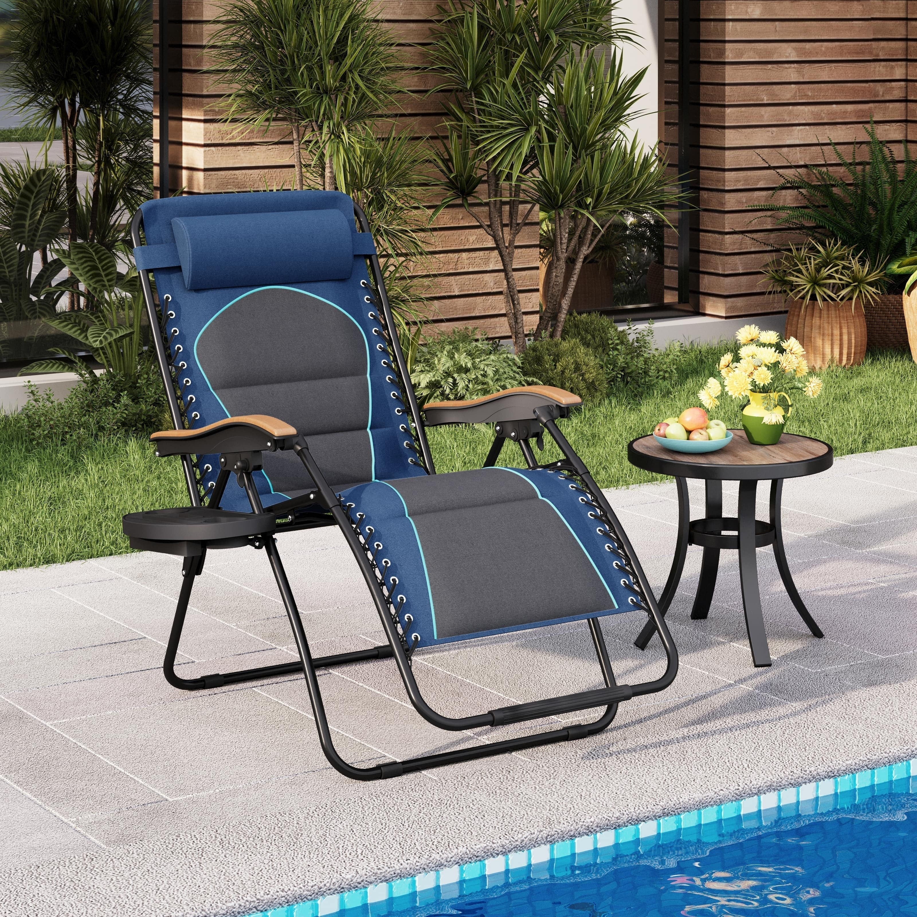 Fauteuil de relaxation zéro gravité XL surdimensionné et rembourré, avec accoudoirs plus larges, inclinable et porte-gobelet - N/A