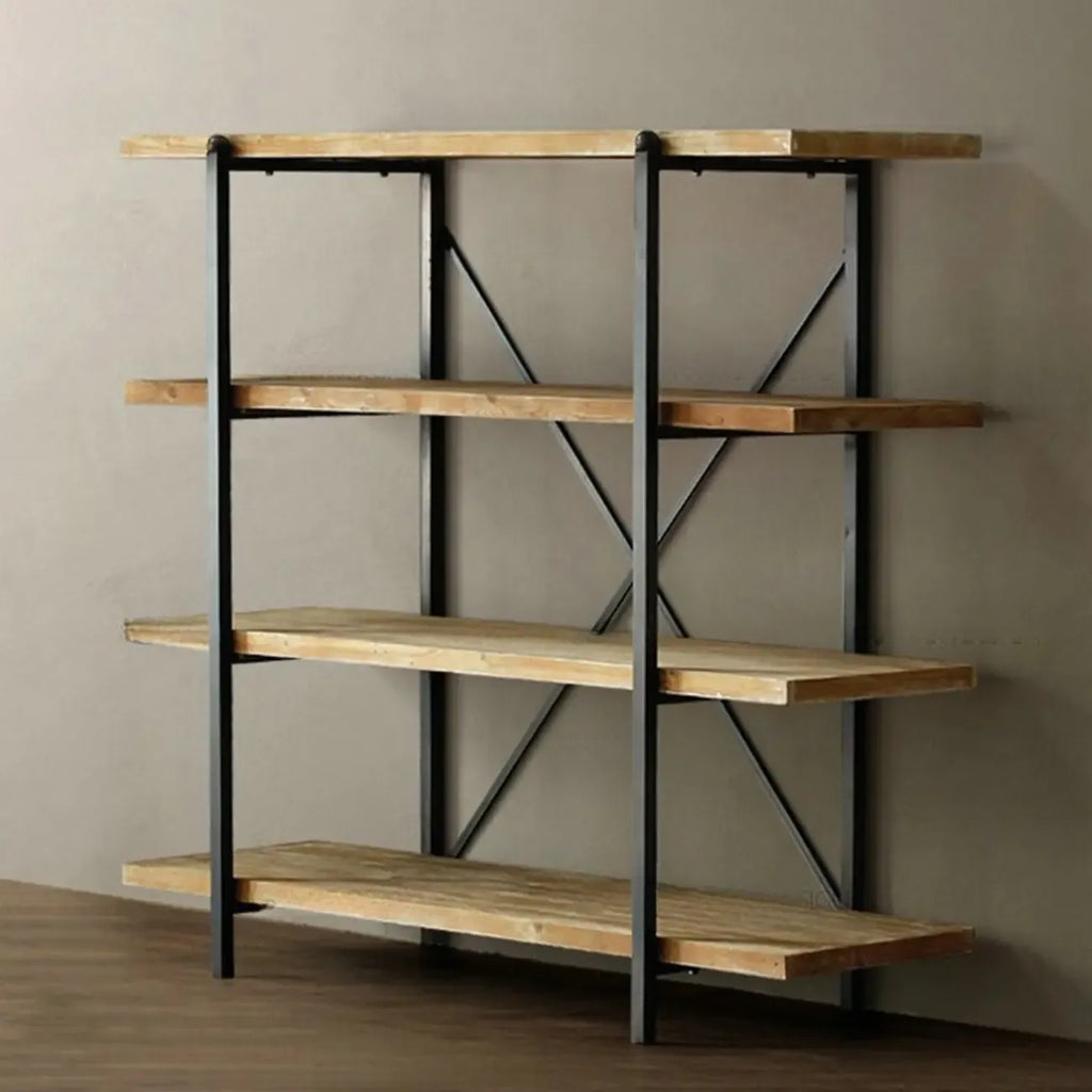 Étagère murale industrielle 4 niveaux en bois et métal