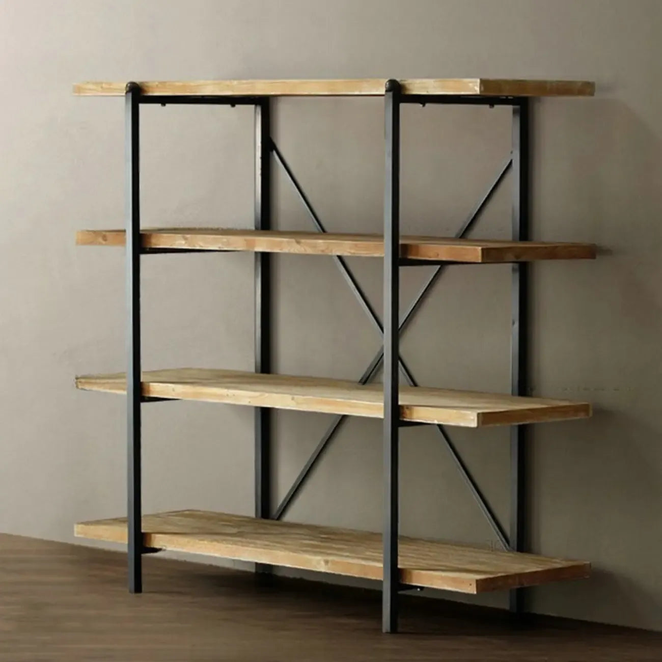 Étagère murale industrielle 4 niveaux en bois et métal