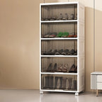 Meuble à chaussures blanc en plastique avec façade abattante et roulettes pour couloir