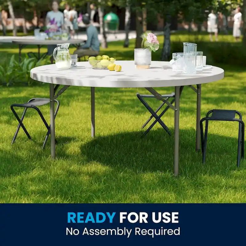Table de réception pliante ronde en plastique de 1,5 m de diamètre avec plateau de 5 cm d'épaisseur