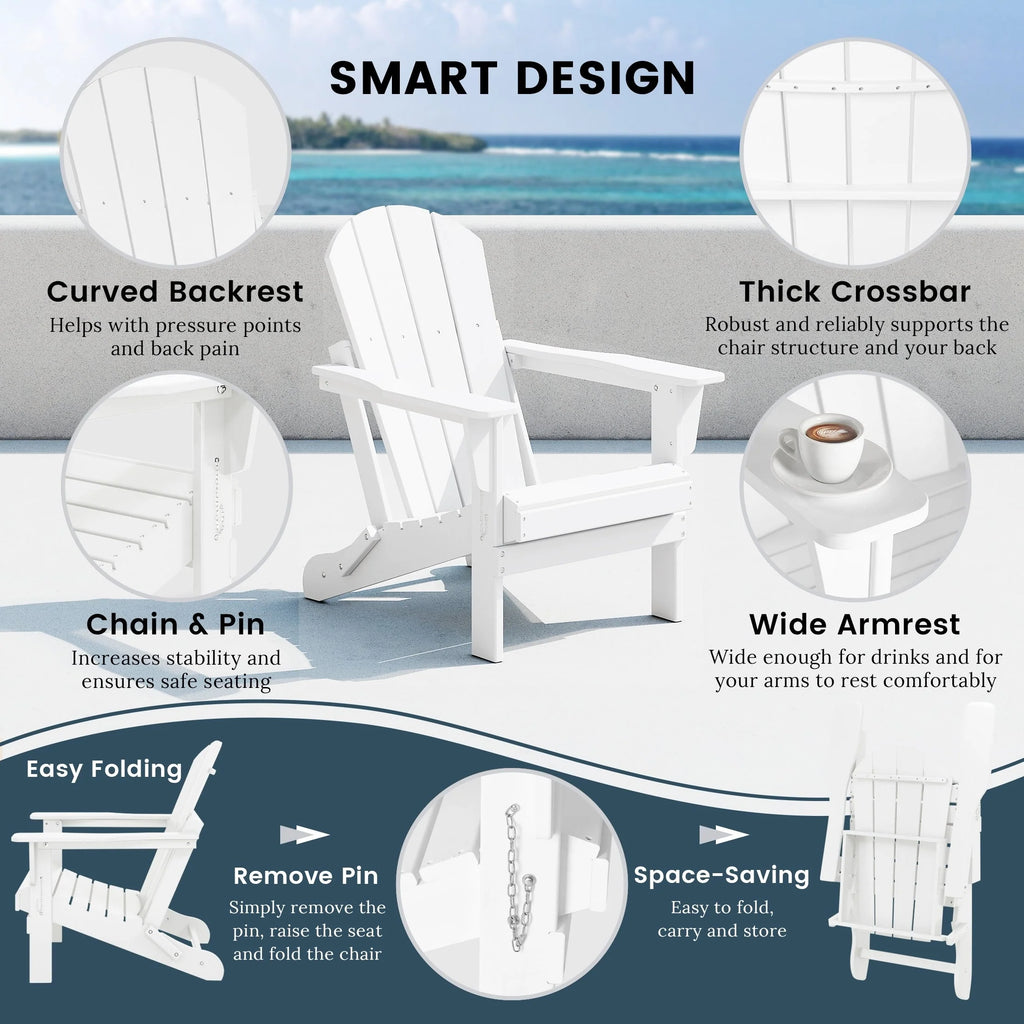 Chaise Adirondack pliante de patio d'extérieur tout temps résistante à la décoloration Polytrends Laguna