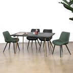 Chaise de salle à manger simple en cuir rembourré, dossier plein, pieds en métal