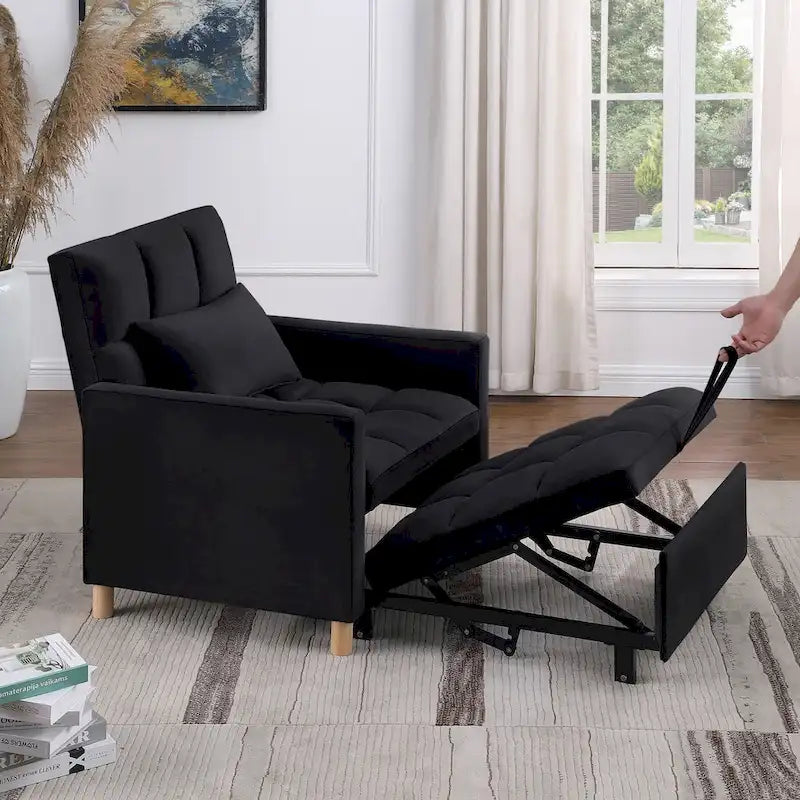 Chaise longue convertible 3-en-1 en lit, noir