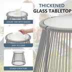 Ensemble de bistro 3 pièces pour terrasse, salon de jardin en rotin d'extérieur avec table en verre et 2 fauteuils larges, coussins d'assise