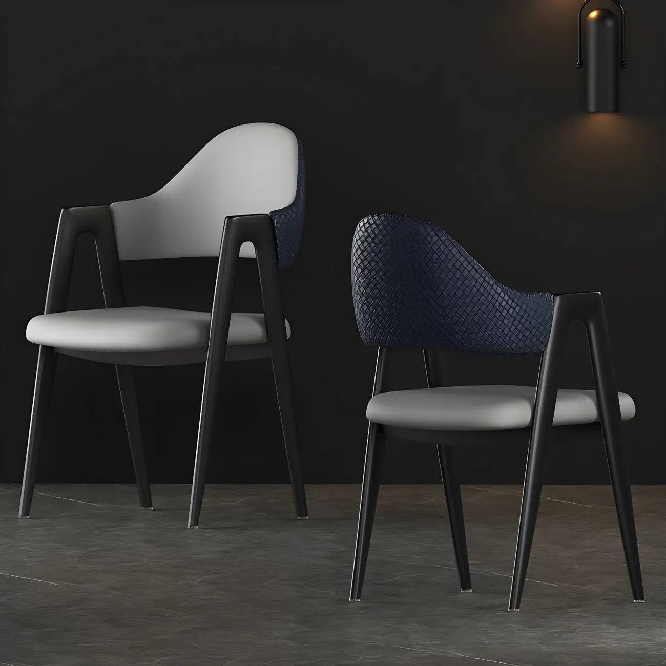 Chaise de salle à manger en cuir moderne avec dossier incurvé et ouvert