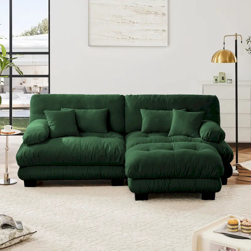 Canapé d'angle en forme de L en chenille avec coussins lombaires