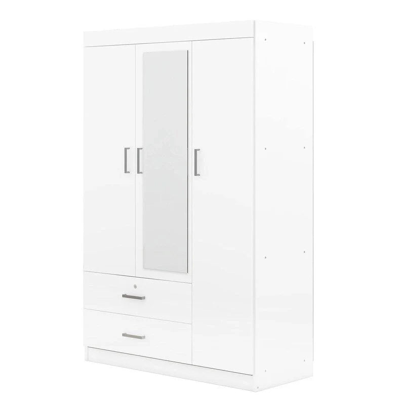 Armoire-penderie 3 portes avec miroir, étagères et 2 tiroirs