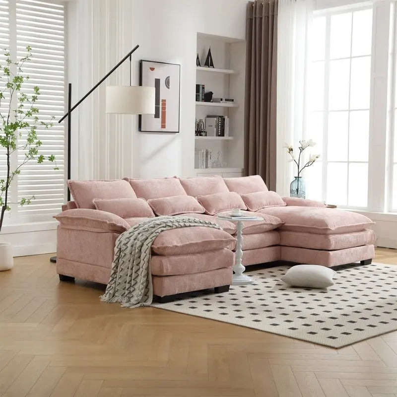 Canapé sectionnel Cloud pour salon, canapé moderne en chenille/bouclette en forme de U, canapé-lit modulaire confortable avec double méridienne