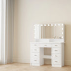 Coiffeuse moderne blanche avec miroir pliable éclairage réglable - 102,1 x 137,4 cm