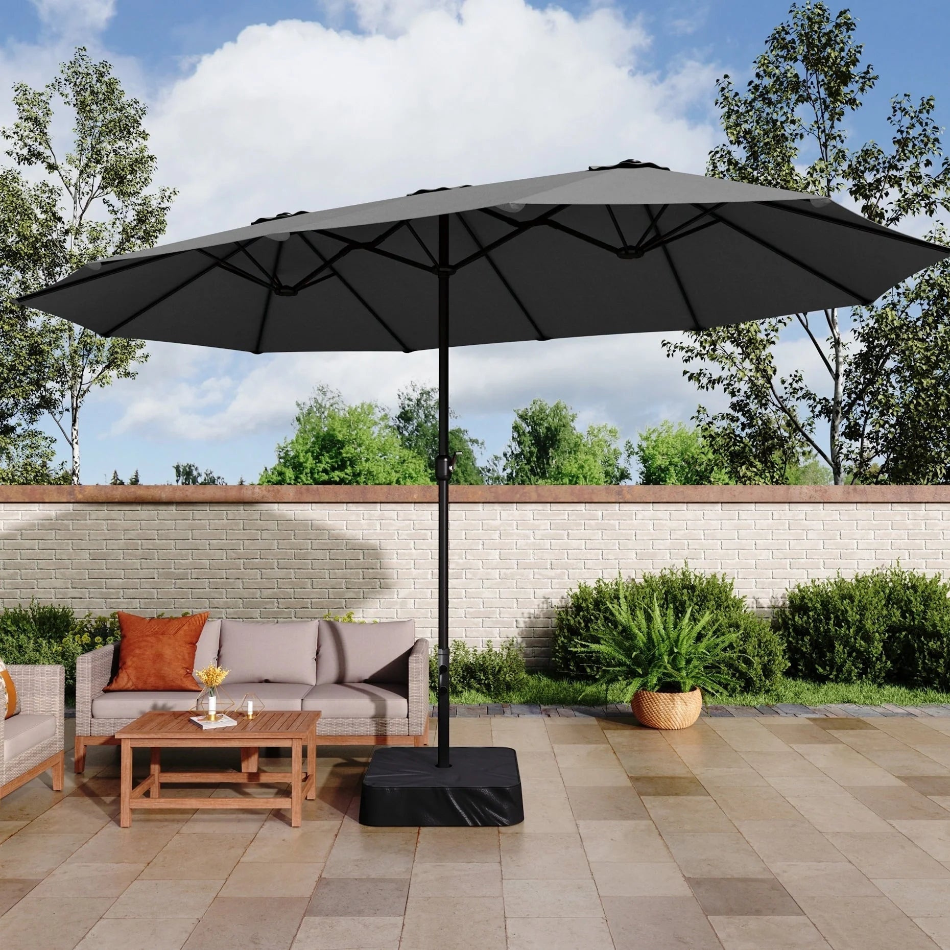 MAISON ARTS Parasol double de 4,5 m pour terrasse, grande taille, avec pied inclus