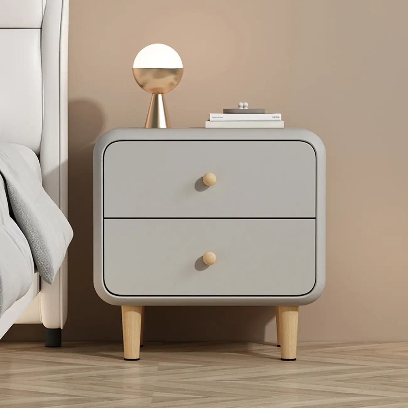 Table de chevet moderne en bois avec 2 tiroirs et pieds