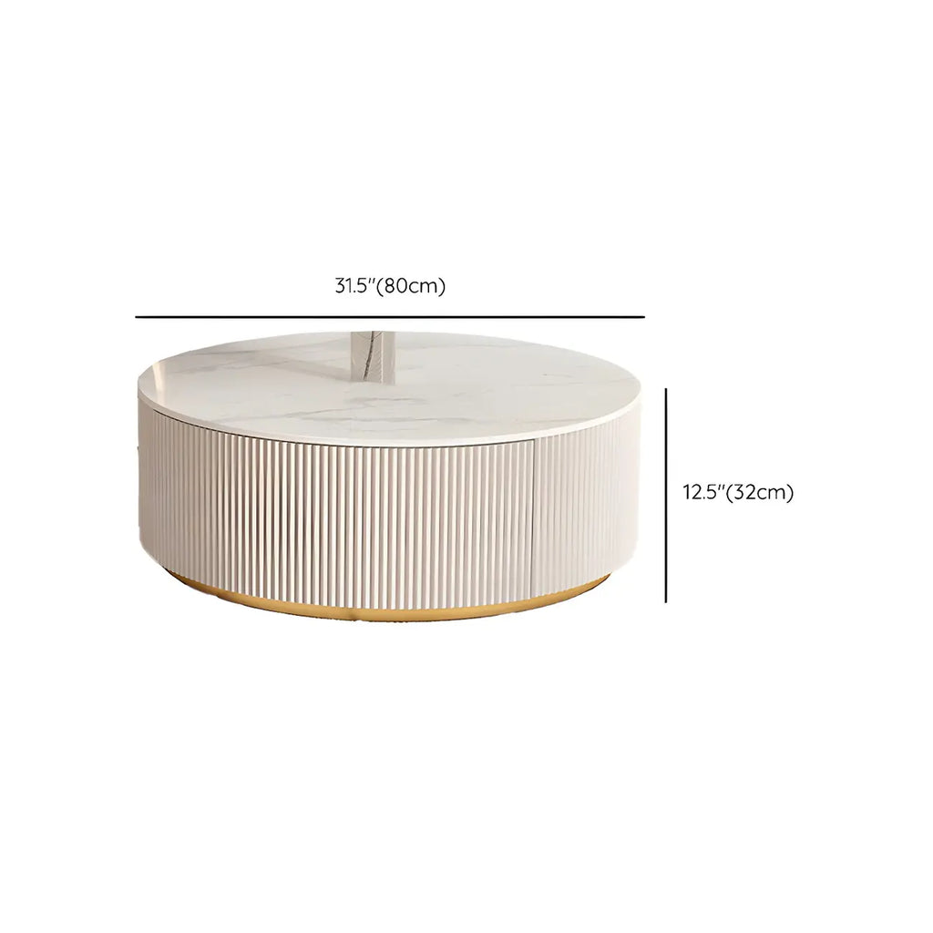 Table basse ronde moderne blanche avec tiroir en bois