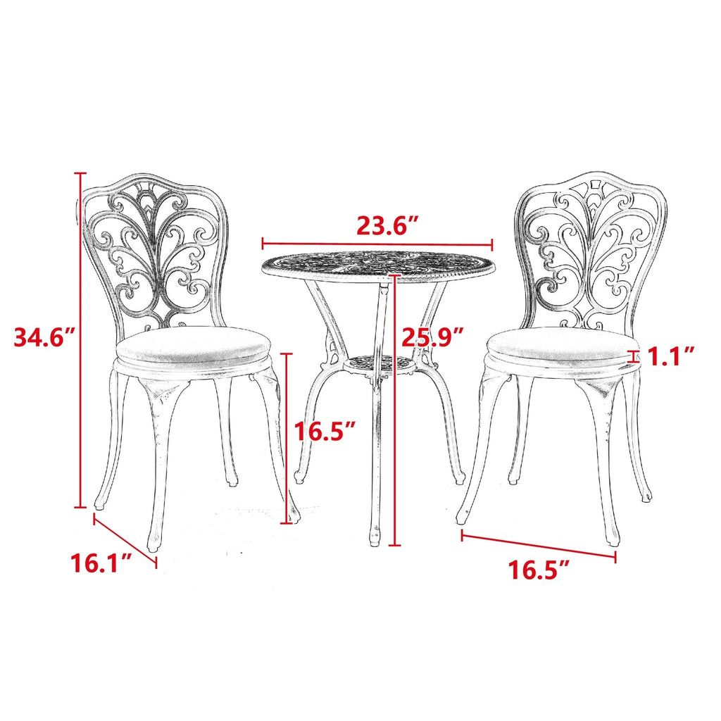 Ensemble de 3 pièces pour terrasse extérieure en aluminium avec table papillon, chaises et trou pour parasol