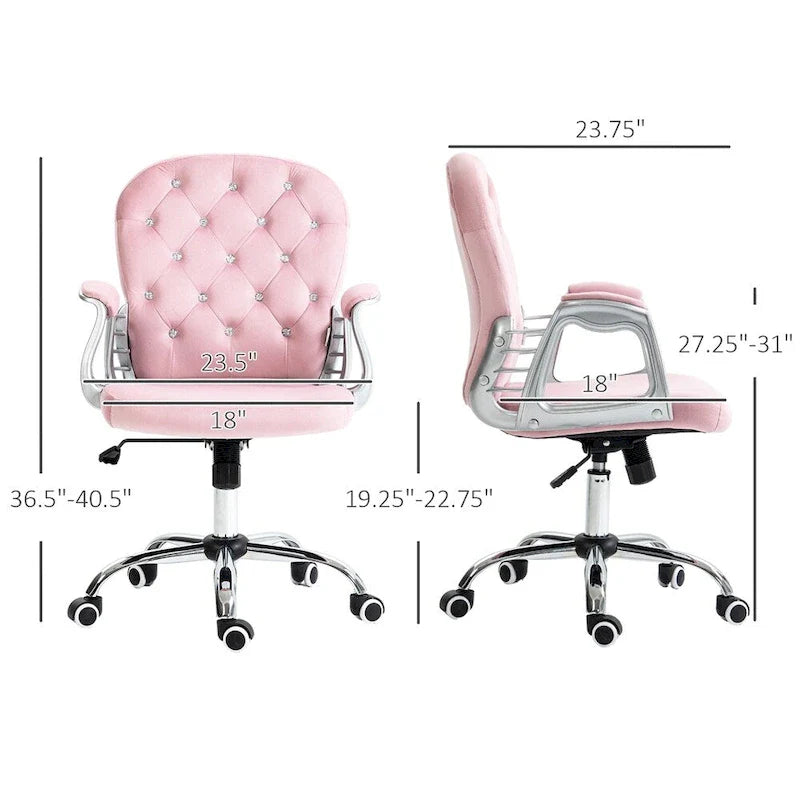 Chaise de bureau à domicile en velours réglable en hauteur avec accoudoirs rembourrés et roulettes - N/A