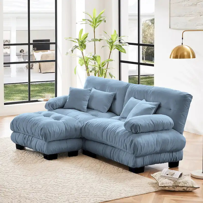 Canapé d'angle en forme de L en chenille avec coussins lombaires