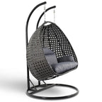 LeisureMod Fauteuil suspendu œuf 2 places avec support - Balançoire hamac de patio en rotin osier intérieur/extérieur avec coussins