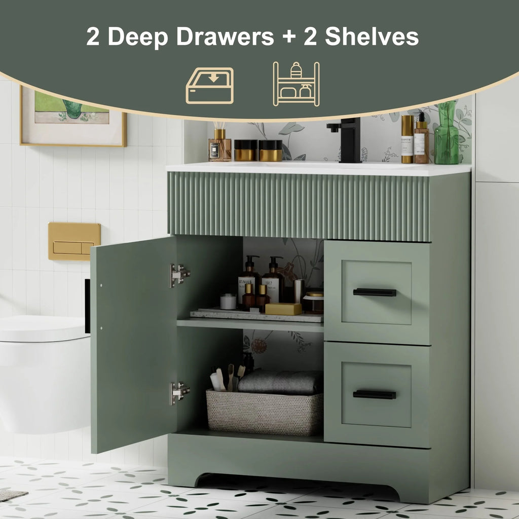 Meuble-lavabo de salle de bain Wavy Line 30/36/48 avec évier et robinet