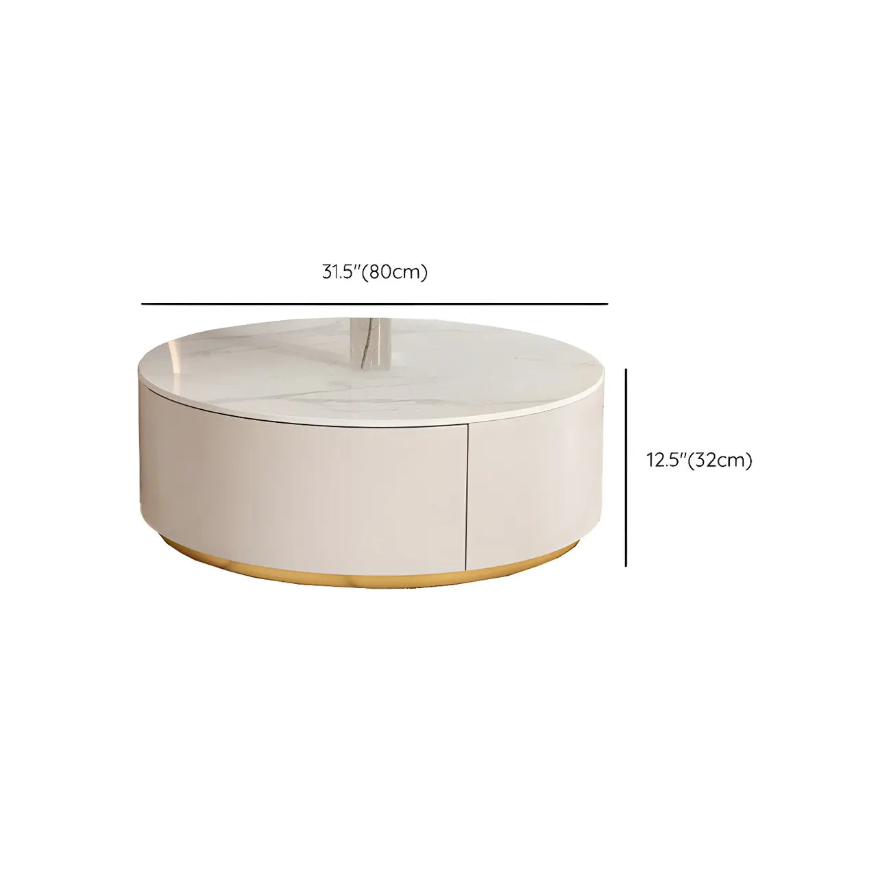 Table basse ronde moderne blanche avec tiroir en bois